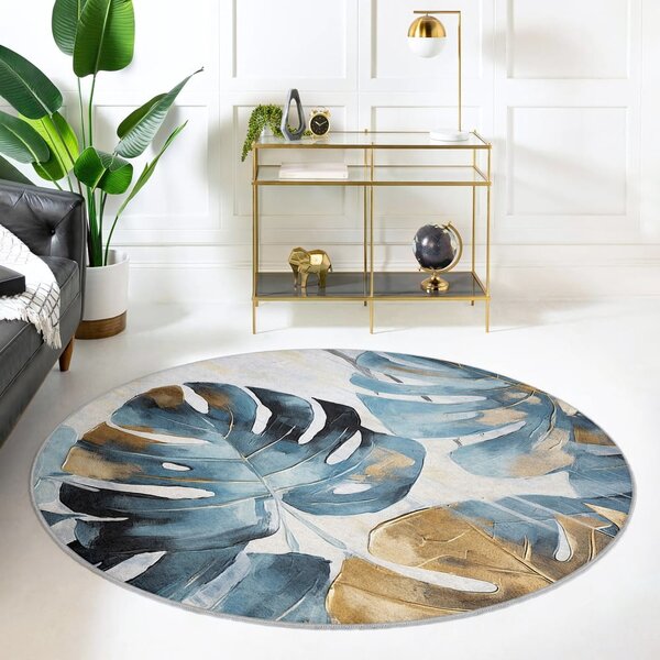 Plavi perivi okrugao tepih ø 80 cm Golden Leaves – Mila Home