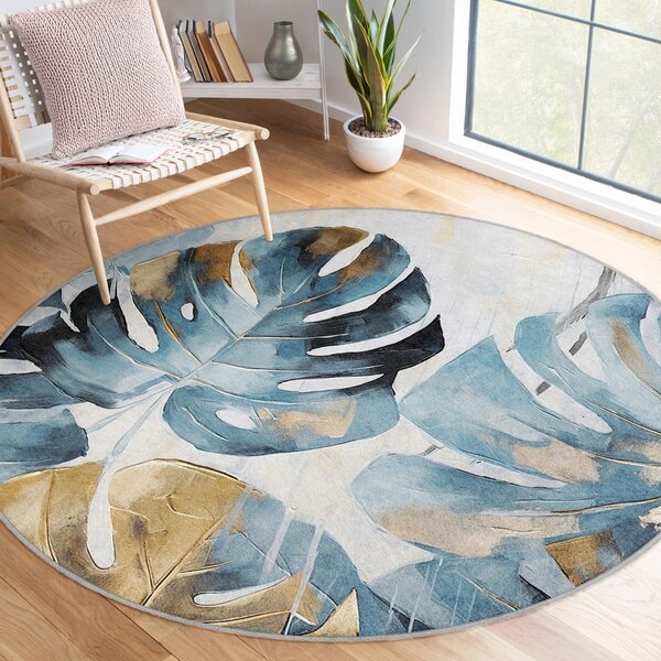 Plavi perivi okrugao tepih ø 80 cm Golden Leaves – Mila Home