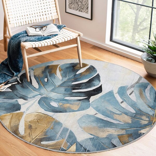 Plavi perivi okrugao tepih ø 80 cm Golden Leaves – Mila Home