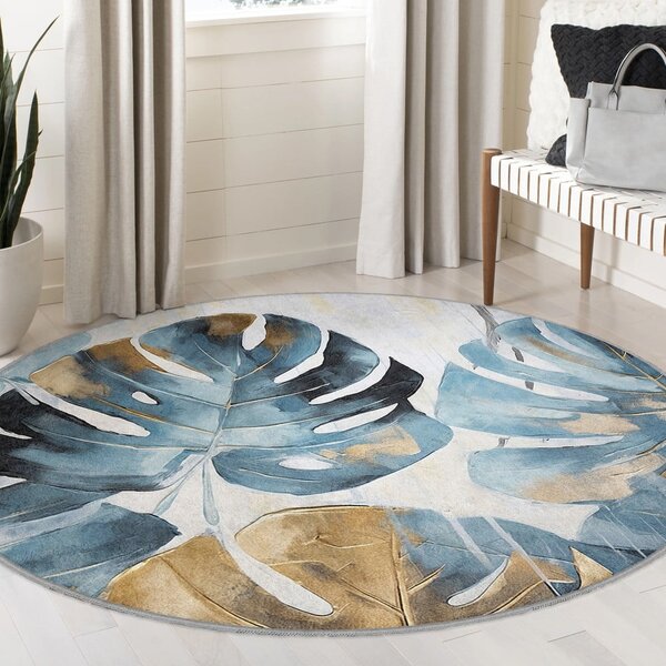 Plavi perivi okrugao tepih ø 80 cm Golden Leaves – Mila Home