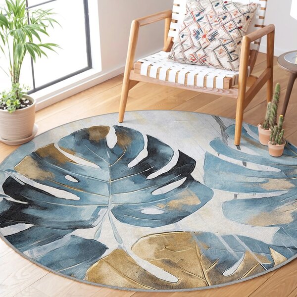Plavi perivi okrugao tepih ø 80 cm Golden Leaves – Mila Home