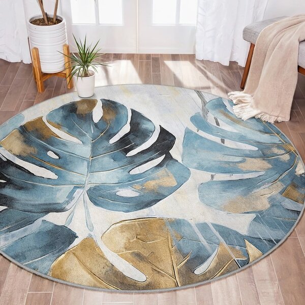 Plavi perivi okrugao tepih ø 80 cm Golden Leaves – Mila Home