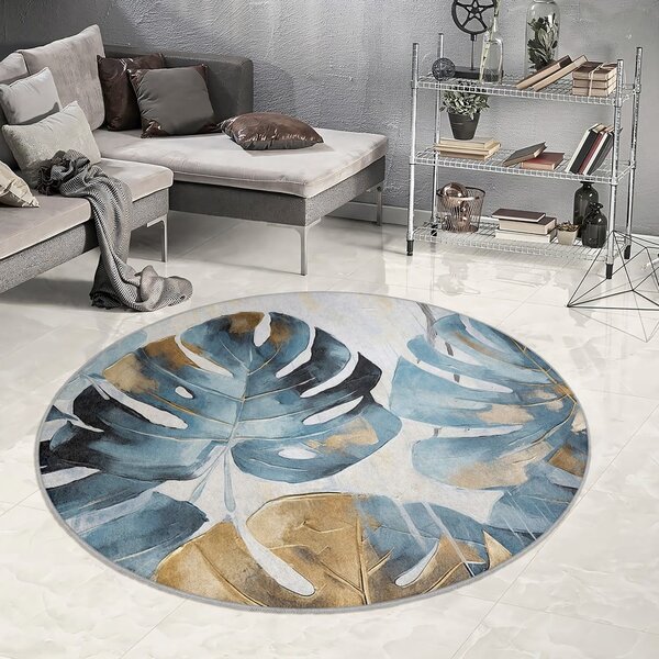 Plavi perivi okrugao tepih ø 80 cm Golden Leaves – Mila Home