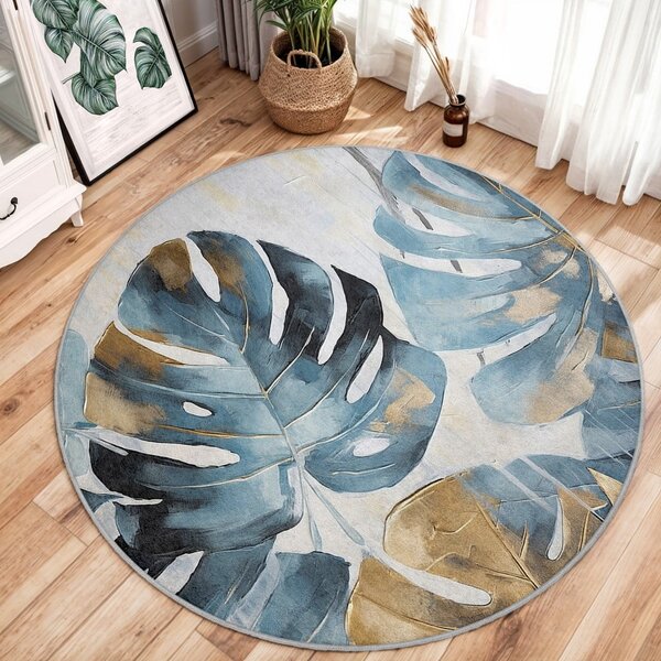 Plavi perivi okrugao tepih ø 80 cm Golden Leaves – Mila Home