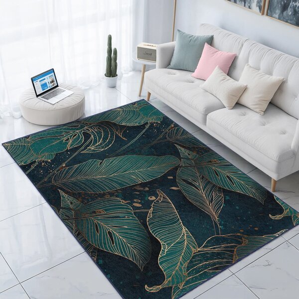 Petrolej zeleni perivi tepih 160x230 cm Midnight Jungle – Mila Home