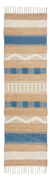 Plava/u prirodnoj boji ručno rađena staza od mješavine jute 60x230 cm Medina Jute – Flair Rugs