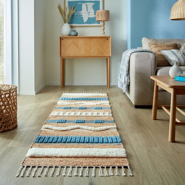 Plava/u prirodnoj boji ručno rađena staza od mješavine jute 60x230 cm Medina Jute – Flair Rugs
