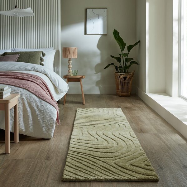 Kaki zelena ručno rađena vunena staza 60x230 cm Mesmerise Sage – Flair Rugs