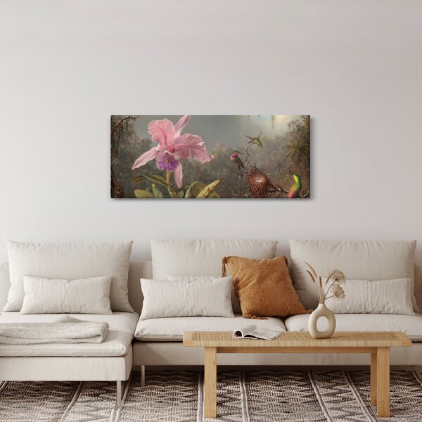 Slika - Martin Johnson Heade, Cattleya Orchid and Three Hummingbirds, reprodukcije (120x50 cm)