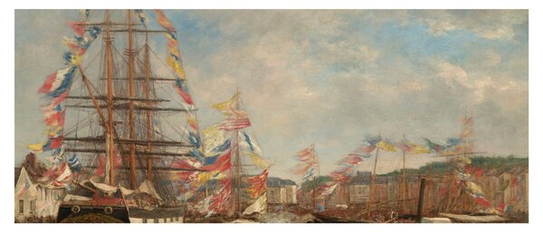 Slika - Eugène Boudin, Festival in the Harbor of Honfleur, reprodukcije (120x50 cm)