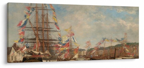 Slika - Eugène Boudin, Festival in the Harbor of Honfleur, reprodukcije (120x50 cm)