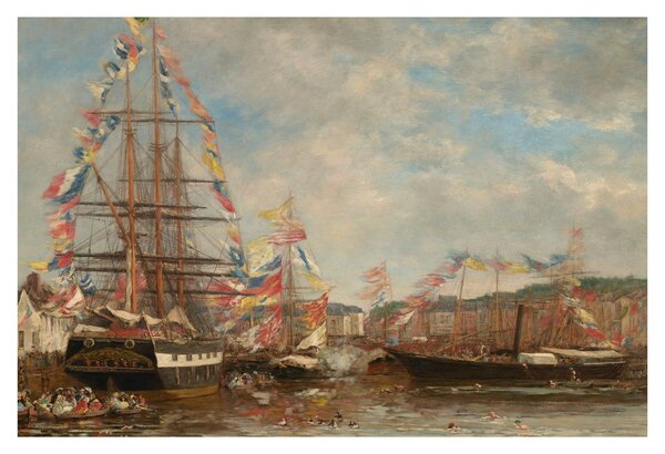 Slika - Eugène Boudin, Festival in the Harbor of Honfleur, reprodukcije (90x60 cm)