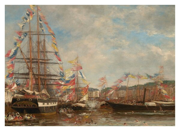 Slika - Eugène Boudin, Festival in the Harbor of Honfleur, reprodukcije (70x50 cm)