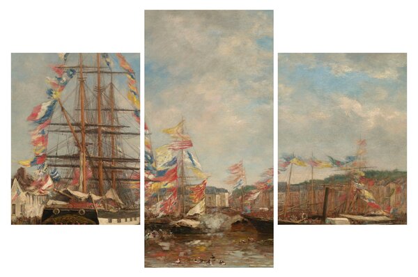 Slika - Eugène Boudin, Festival in the Harbor of Honfleur, reprodukcije (90x60 cm)
