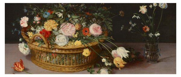 Slika - Jan Brueghel the Elder, Flowers in a Basket and a Vase, reprodukcije (120x50 cm)
