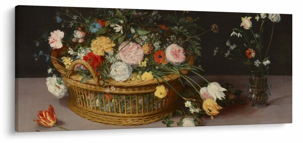Slika - Jan Brueghel the Elder, Flowers in a Basket and a Vase, reprodukcije (120x50 cm)