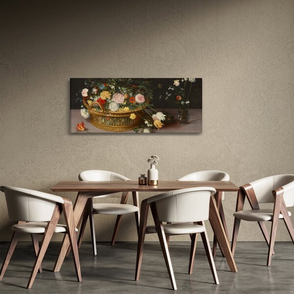 Slika - Jan Brueghel the Elder, Flowers in a Basket and a Vase, reprodukcije (120x50 cm)