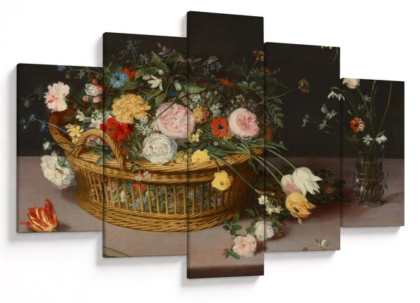 Slika - Jan Brueghel the Elder, Flowers in a Basket and a Vase, reprodukcije (150x105 cm)