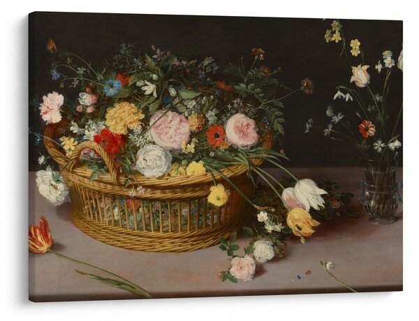 Slika - Jan Brueghel the Elder, Flowers in a Basket and a Vase, reprodukcije (70x50 cm)