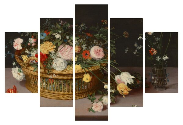 Slika - Jan Brueghel the Elder, Flowers in a Basket and a Vase, reprodukcije (150x105 cm)