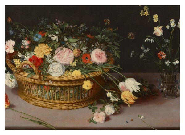 Slika - Jan Brueghel the Elder, Flowers in a Basket and a Vase, reprodukcije (70x50 cm)