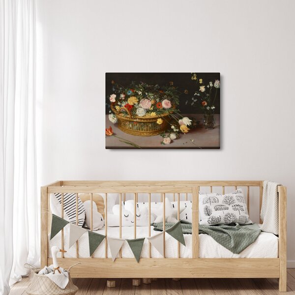 Slika - Jan Brueghel the Elder, Flowers in a Basket and a Vase, reprodukcije (90x60 cm)