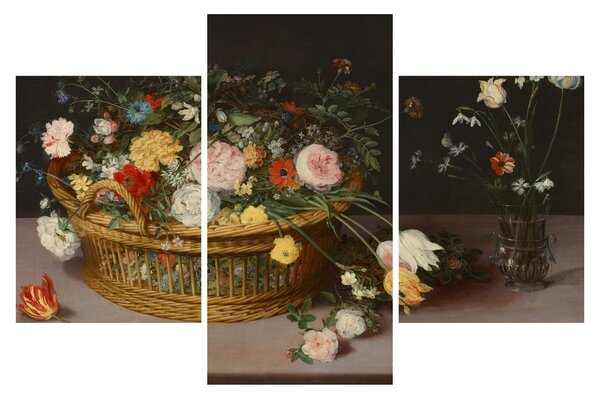 Slika - Jan Brueghel the Elder, Flowers in a Basket and a Vase, reprodukcije (90x60 cm)