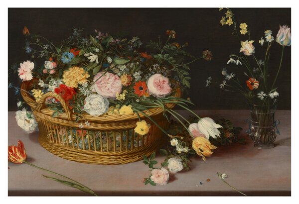 Slika - Jan Brueghel the Elder, Flowers in a Basket and a Vase, reprodukcije (90x60 cm)