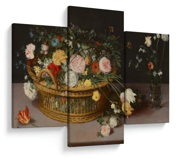 Slika - Jan Brueghel the Elder, Flowers in a Basket and a Vase, reprodukcije (90x60 cm)