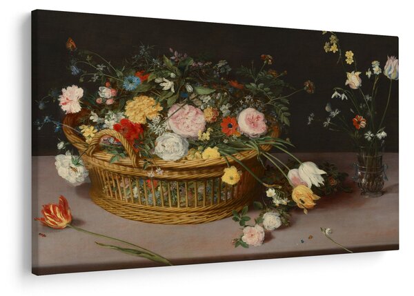 Slika - Jan Brueghel the Elder, Flowers in a Basket and a Vase, reprodukcije (90x60 cm)