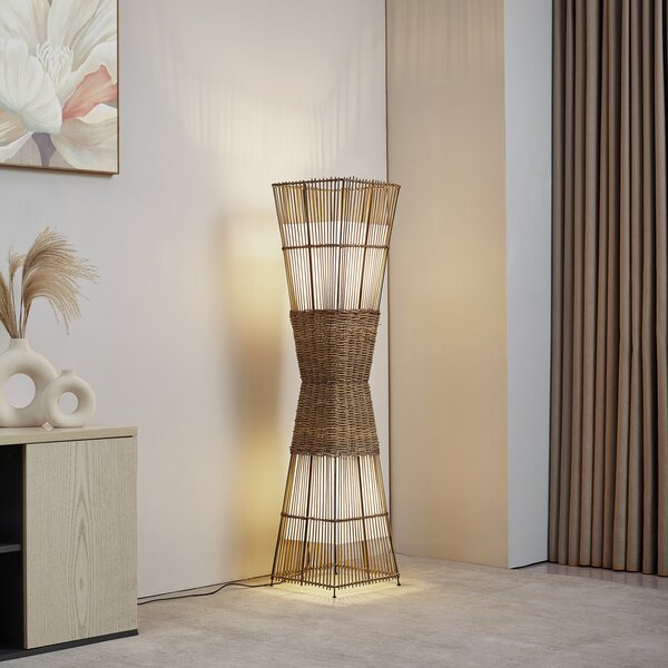 Podne Lampa Lindby, Jacinto, Drvo, Dnevna soba, Bambus, Boho