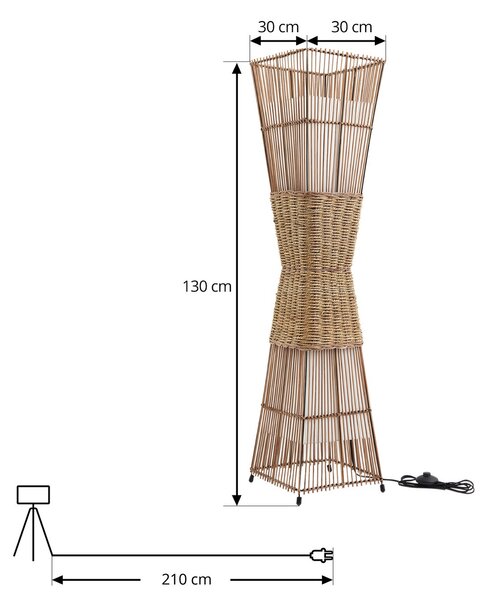 Podne Lampa Lindby, Jacinto, Drvo, Dnevna soba, Bambus, Boho