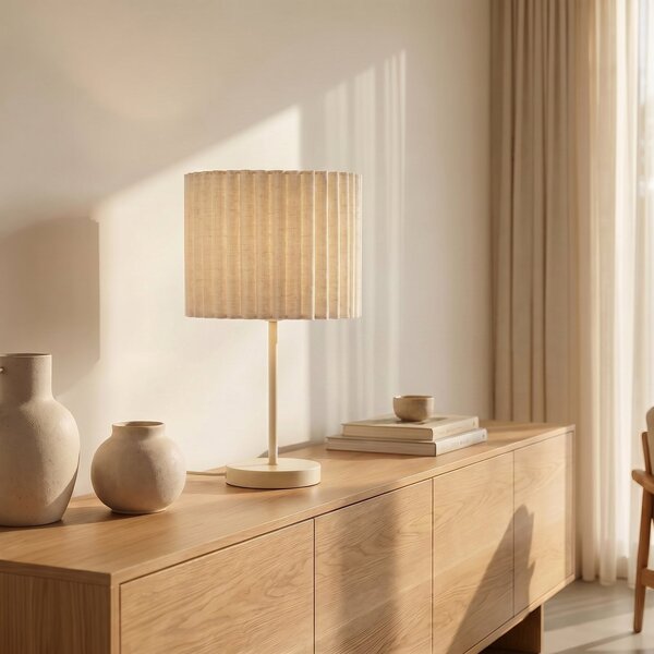 Lindby Libbie stolna lampa, visina 45 cm, lan, krema, E27, Bež, Dnevni boravak/blagovaonica, Tkanina / tekstil