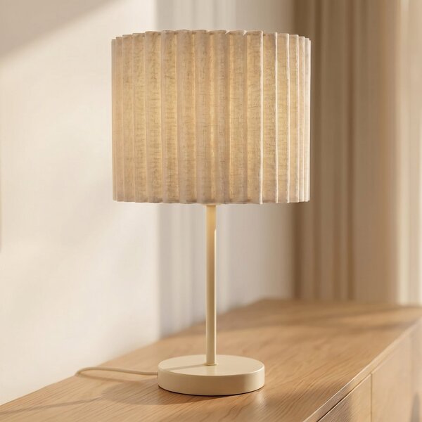 Lindby Libbie stolna lampa, visina 45 cm, lan, krema, E27, Bež, Dnevni boravak/blagovaonica, Tkanina / tekstil