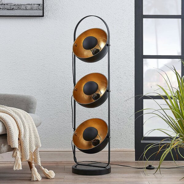 Podne Lampa Lindby, Muriel, Crno, Dnevna soba, Metal, Moderan