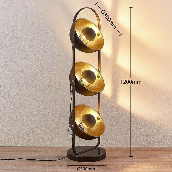 Podne Lampa Lindby, Muriel, Crno, Dnevna soba, Metal, Moderan