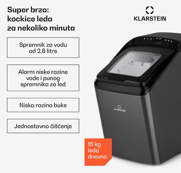 Klarstein Partytime, ledomat, prozirni led, 15 kg / 24 h, nehrđajući čelik