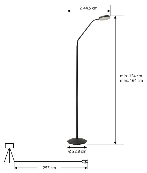 Podne Lampa Lindby, Elvyn, prigušiv, Crno, Dnevna soba, Metal, Moderan