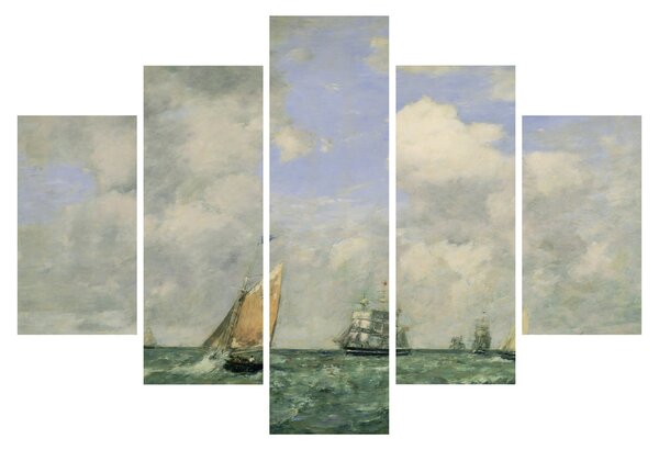 Slika - Eugène Boudin, Ships and Sailing Boats Leaving Le Havre, reprodukcije (150x105 cm)