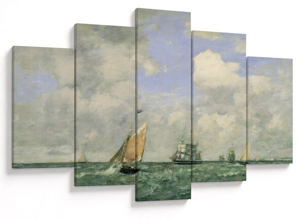 Slika - Eugène Boudin, Ships and Sailing Boats Leaving Le Havre, reprodukcije (150x105 cm)