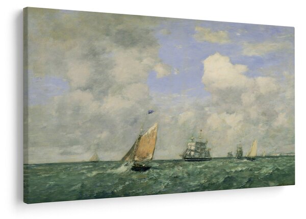 Slika - Eugène Boudin, Ships and Sailing Boats Leaving Le Havre, reprodukcije (90x60 cm)