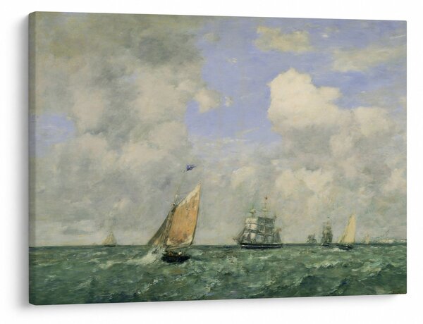 Slika - Eugène Boudin, Ships and Sailing Boats Leaving Le Havre, reprodukcije (70x50 cm)