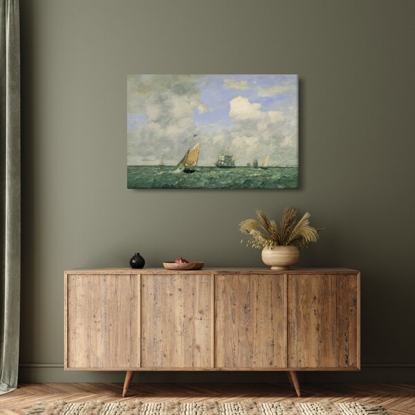 Slika - Eugène Boudin, Ships and Sailing Boats Leaving Le Havre, reprodukcije (90x60 cm)
