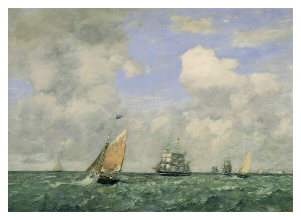 Slika - Eugène Boudin, Ships and Sailing Boats Leaving Le Havre, reprodukcije (70x50 cm)