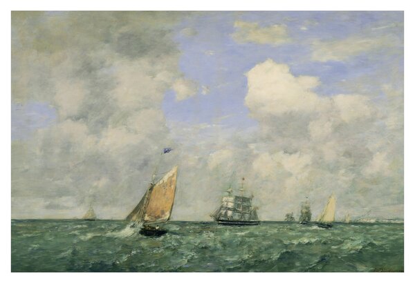 Slika - Eugène Boudin, Ships and Sailing Boats Leaving Le Havre, reprodukcije (90x60 cm)