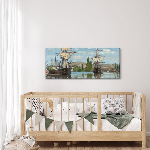 Slika - Claude Monet, Ships Riding on the Seine at Rouen, reprodukcije (120x50 cm)