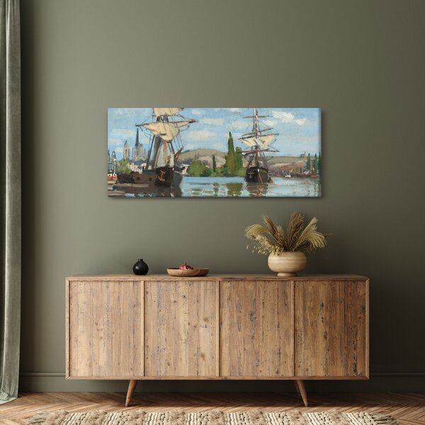 Slika - Claude Monet, Ships Riding on the Seine at Rouen, reprodukcije (120x50 cm)