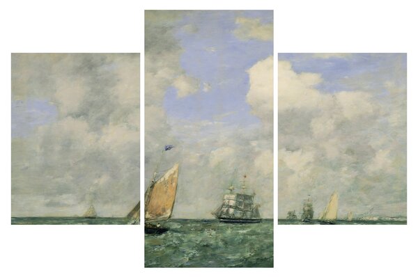 Slika - Eugène Boudin, Ships and Sailing Boats Leaving Le Havre, reprodukcije (90x60 cm)