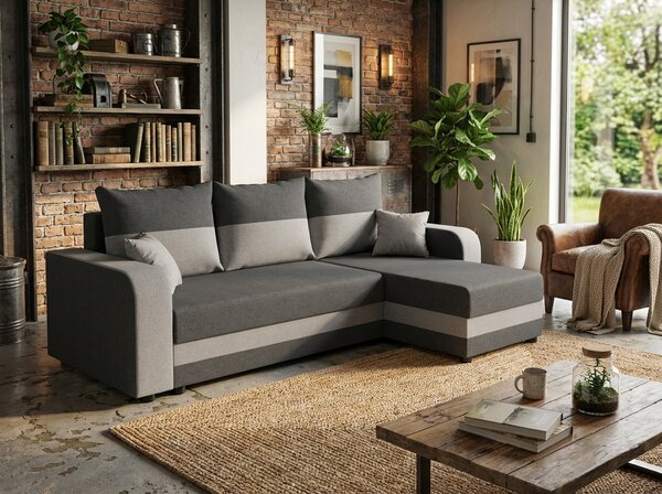 Razvlačna kutna garnitura L VALERIO 238x140 cm, tamno siva/svijetlo siva + 2 jastuka GRATIS, univerzalna