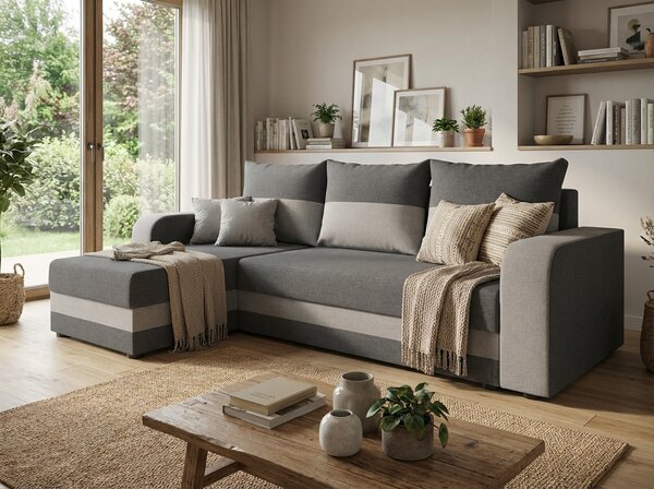 Razvlačna kutna garnitura L VALERIO 238x140 cm, tamno siva/svijetlo siva + 2 jastuka GRATIS, univerzalna